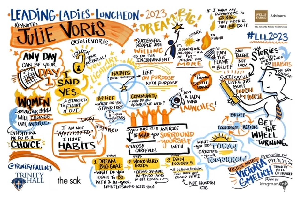 Illustration of Julie Voris' speaking engagement at Trinity Hall for Girls